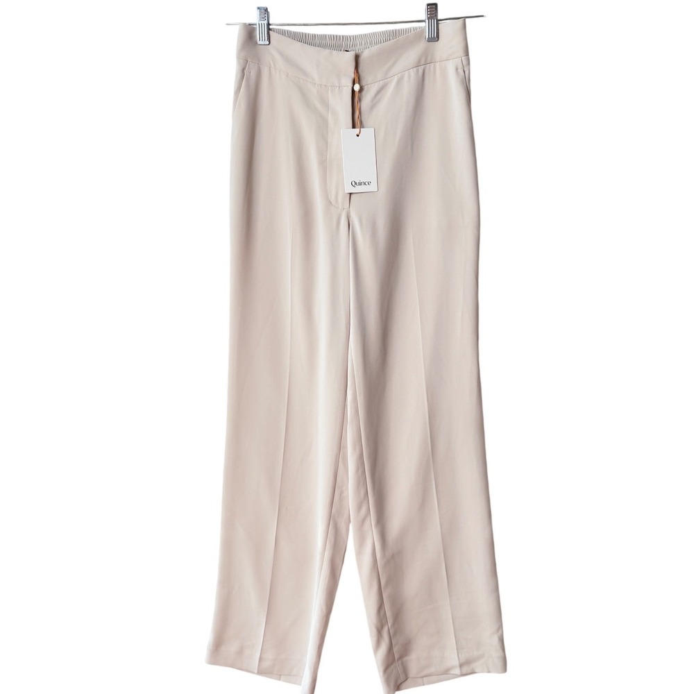 New! QUINCE Sand Stretch Classic Luxe Crepe Flat Front Straight Leg Size 4‎